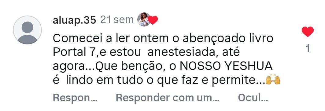 Depoimento real de leitor do livro Portal 7 publicado no Instagram (2 de 9)
