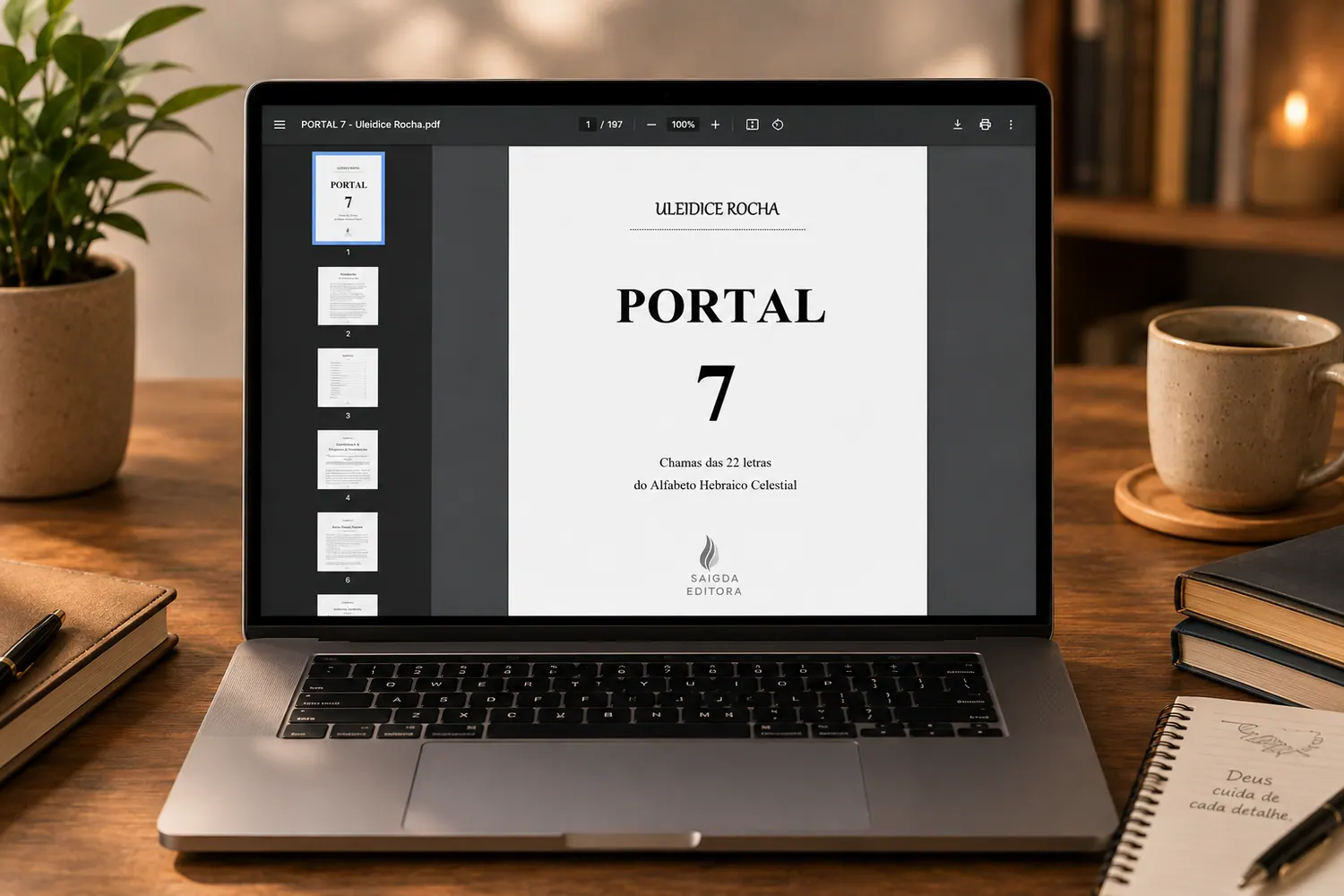Livro Portal 7 em PDF aberto no notebook