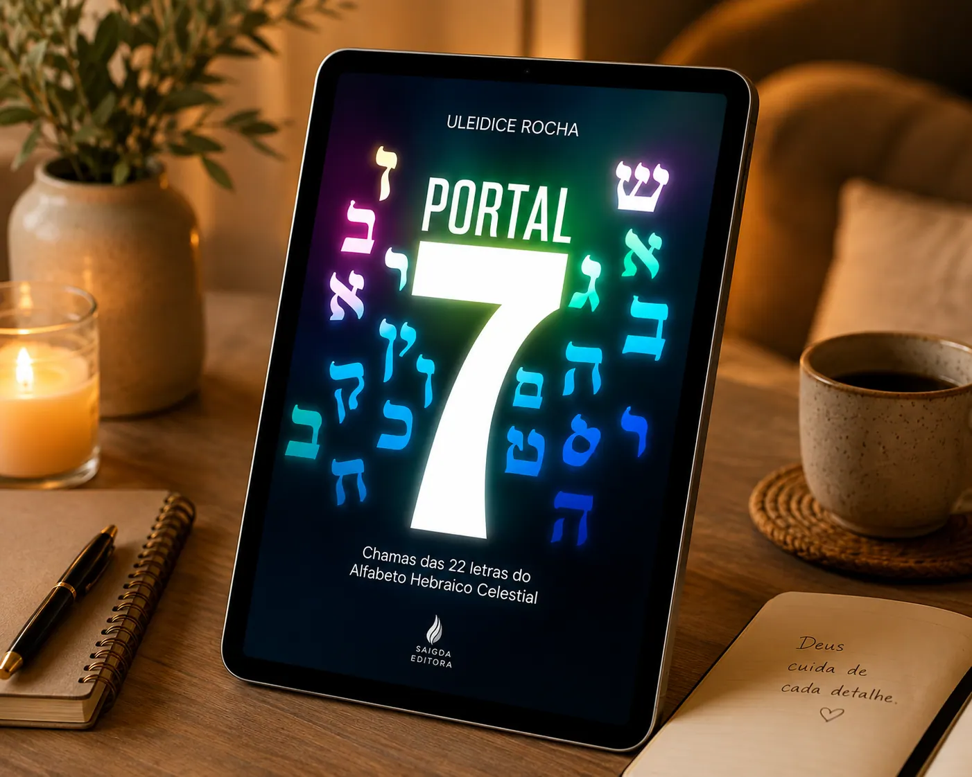 Livro Portal 7 em PDF aberto no tablet